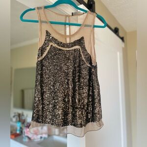 TWIN-SET SIMONE BARBIERI VINTAGE Sequin Top - Black with tan chiffon details.